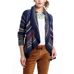 Rosie Neira Anthropologie Curved Stripes Crochet Cardigan Sweater Metallic Small